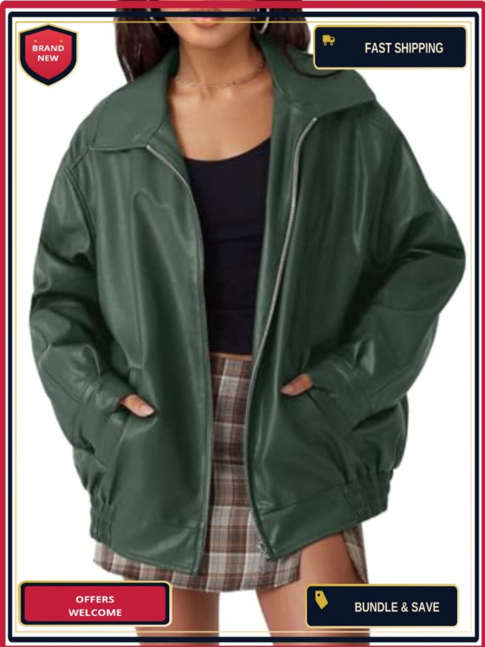Oversized Faux Leather Moto Jacket for Women